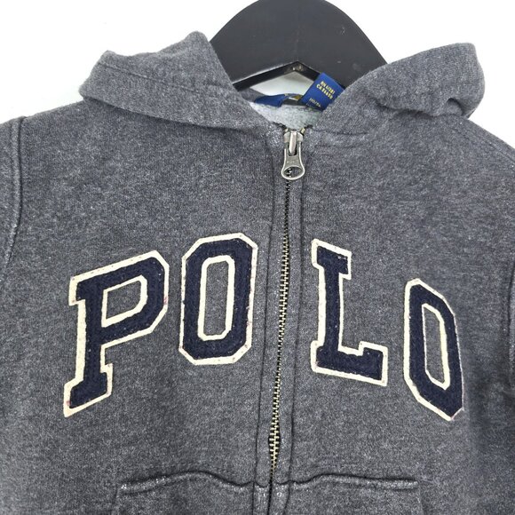 POlo Ralph Lauren Dark Gray Logo Full Zip Fleece Lined Hoodie Sweater - Picture 3 of 8